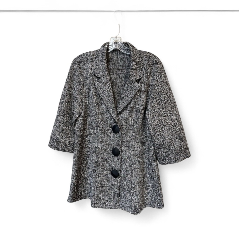 Lior Black White Tweed Peplum Jacket Academia Tailored Approx M L